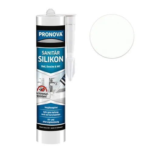 Sanitär Silikon, Dauerhaft elastischer Silikon-Dichtstoff mit Schutz gegen Schimmelbefall, für Innen-und Außenbereich, 300ml Kartusche (Weiß)