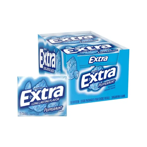 Extra Peppermint Streifen-Kaugummi zuckerfrei, 10 Päckchen (insgesamt 150 Stück)