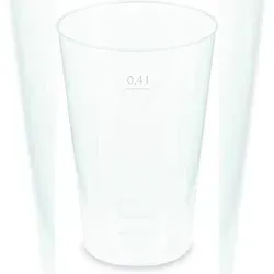 Stück Mehrweg-Trinkbecher 0,40 l - unzerbrechlich, transparent - Thermobehälter, langlebige Mehrwegbecher mit Eichstrich, hygienisch und umweltfreundlich – ideal für Events, Partys und Gastronomie.