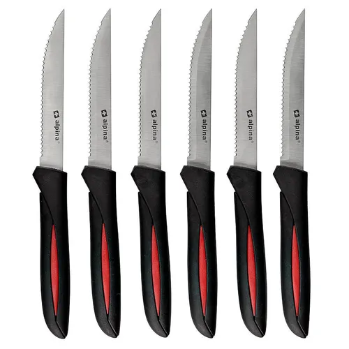 6er Messer Set Alpina Steakmesser Edelstahl Küchen Pizza Messer schwarz rot
