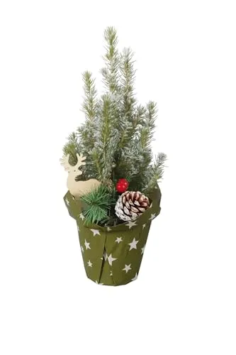 Weihnachtsbaum - Picea Glauca - Mini-Weihnachtsbaum mit Dekoration. Topf Ø 9 cm - Höhe ca. 30 cm