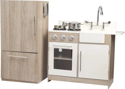 TEAMSONTM KIDS Spielküche braun/weiß Holz - Spielmöbel für kreative Kinder ab 3 Jahren, mit realistischen Geräuschen und umfangreichem Zubehör für unvergesslichen Spielspaß.