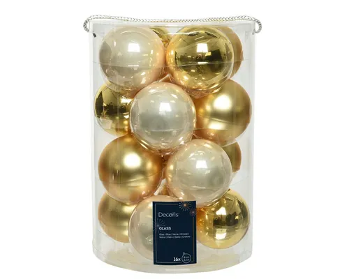 Kaemingk Weihnachtsbaumkugel, Weihnachtskugeln Glas 8cm 16 Stück - Hellgold / Perle