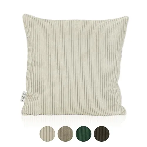 Lycce Beiger Cord-Kissenbezug 50 x 50 cm – Stilvolle Dekokissenhülle, ideal für Sofa & Wohnzimmer, langlebig und pflegeleicht