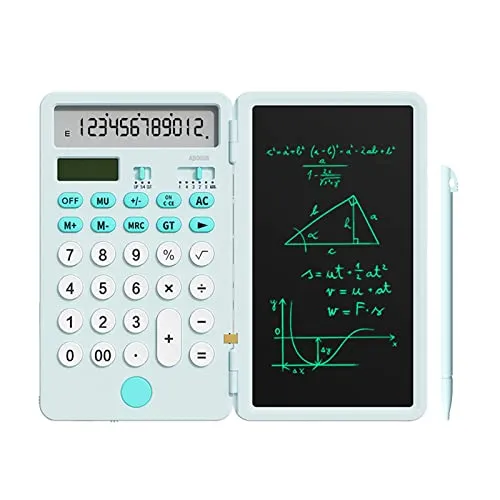 NEWYES Verbesserter Wiederaufladbarer Basisrechner mit Notizblock 6,5 Zoll, Standard-Taschenrechner mit 12 Ziffern, 2-in-1-Funktion, Tragbar für die Schule im Büro (Blau)