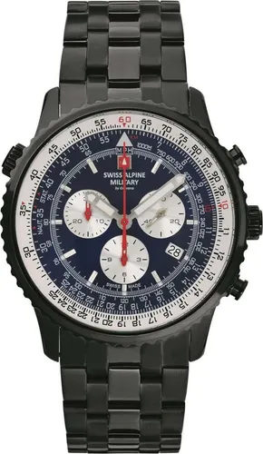 Swiss Alpine Military 7078.9175SAM Herrenuhr Chronograph - Schwarz/Blau - Chronograph mit Schweizer Quarzwerk, 10 ATM wasserdicht und edlem Edelstahlgehäuse. Perfekt für sportliche Herren, die Stil und Funktionalität schätzen.