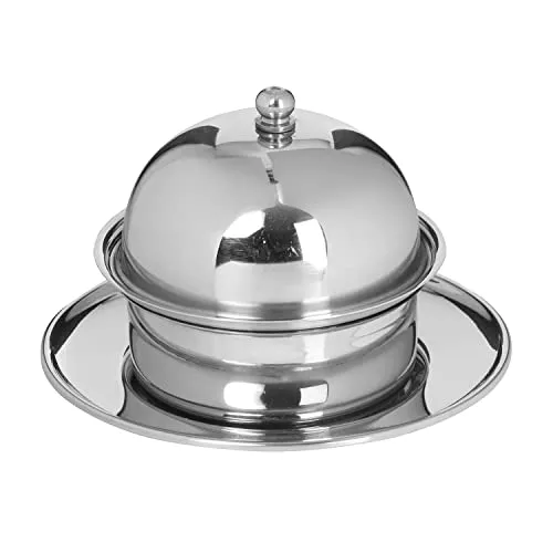 Zap Impex Edelstahl Butterdose mit Deckel - Runde Form - Edle Butterdose aus hochwertigem Edelstahl, rostfrei und hochglanzpoliert. Hält Butter bei Raumtemperatur frisch und ist ideal für den täglichen Gebrauch.
