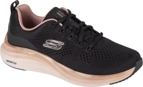 Skechers Damen Vapor Foam Sneakers - Damen-Sneaker aus schwarzem Netzgewebe mit rotgoldenem Rand, bieten hohen Tragekomfort und stylisches Design.