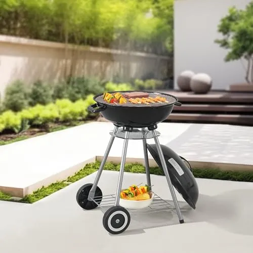 casa.pro Kugelgrill Apricena – Mobiler Holzkohlegrill mit abnehmbarem Deckel - Grills mit 2 stabilen Rädern für einfachen Standortwechsel. Perfekte Grillkontrolle durch einstellbare Lüftungsschlitze. Ideal für Gartenpartys!