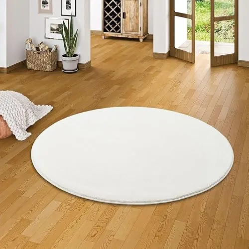 Snapstyle Hochflor Luxus Velours Teppich Touch Creme Rund in 7 Größen