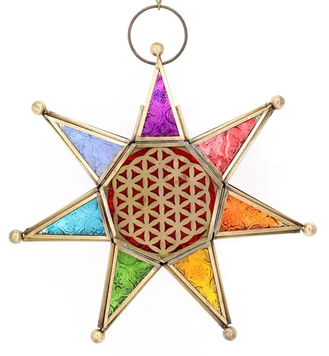 Orientalischer Glas Stern in marrokanischem Design, bunte Glas Laterne, Flower 