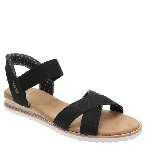 Skechers Slip-Ins Bobs Desert Kiss – Golden Lily Damen Sandale Schwarz - Bequeme Slip-Ins Bobs Desert Kiss Sandalen für Damen in elegantem Schwarz. Mit innovativer Slip-Ins Funktion und Memory Foam Decksohle für optimalen Tragekomfort. Ideal für den Alltag und aus 100% veganen Materialien gefertigt.