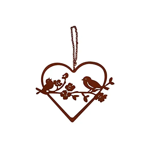 UNUS Garden Deko Herz Rost mit Vögeln zum Aufhängen, Edelrost Deko für Garten, Terrasse, Balkon und Zuhause