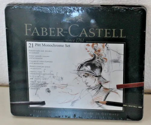 Faber-Castell PITT Monochrome Metalletui 21er Set - Schreibutensilien für kreative Köpfe: 21-teiliges Set mit hochwertigen Grafitstiften und Kreiden für vielseitige Zeichentechniken.