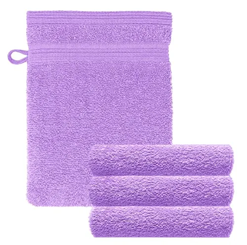 Lashuma 4er Set Handtücher klein 16x21 cm, Handtücher Baumwolle London, Gesichtstücher Lila - Flieder