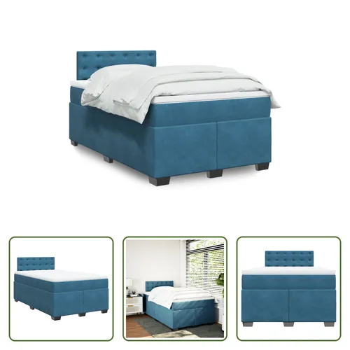 The Living Store Boxspringbett mit Matratze Dunkelblau 120x200 cm Samt