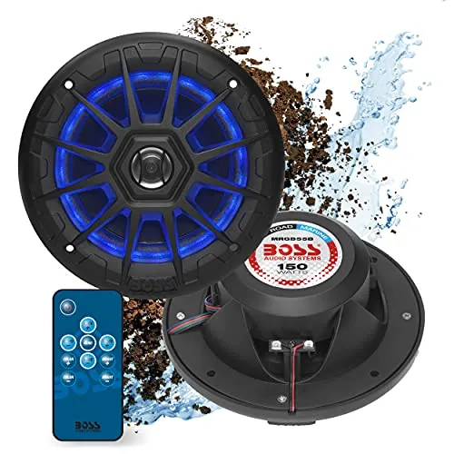 BOSS Audio Systems MRGB55B Bootslautsprecher, 13,3 cm (5,25 Zoll), wetterfest, 150 Watt pro Paar, je 75 Watt, mehrfarbige Beleuchtung, Vollbereichslautsprecher, 2-Wege, paarweise verkauft