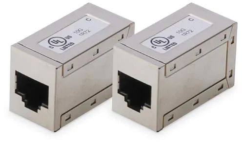 DIGITUS AT-AG 8/8 C6S – RJ45 Kupplung Cat 6 – 2 Stück – LAN Kabel Verlängerung – Cat6 Netzwerkkabel Verbinder – PoE Kompatibel – Modulare Kupplung – Für Switch, DSL, Modem, Router, PC – Silber