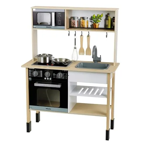 Theo Klein 7187 Miele Küche - Kinderküchen & Zubehör, hochwertige Holzspielzeugküche im Miele-Design mit Herd, Kochplatten, Sound und Lichtfunktion für kreatives Kochen und Spielen.