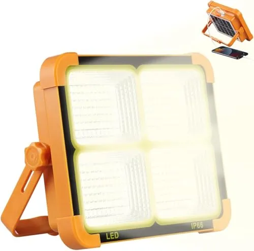 Luminea Solar Baustrahler: Solar-Akku-Strahler mit CCT-LEDs und Powerbank, 1000 lm, dimmbar (LED Akku-Baustrahler, mit Solarmodul, Batterie)