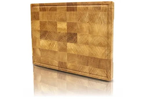 Premium Schneidebrett aus Eiche - Handgefertigtes Stirnholz - Schneidebrett aus antibakteriellem Eichenholz, mit rutschfesten Gummifüßen und umlaufender Saftrille, ideal für jede Küche.