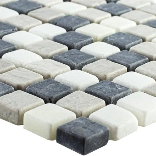 Naturstein Marmor Mosaik Fliesen Stein Matte Beige Grau Schwarz Wand Boden Küche