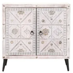 Boho Möbel Sideboard Kommode Vaqui - Handgefertigte Kommode aus massivem Holz, kunstvoll gestaltet und ideal für vielseitige Nutzung im Schlafzimmer, Flur oder Wohnzimmer. Robuste und elegante Aufbewahrungslösung mit großzügigen Türen.