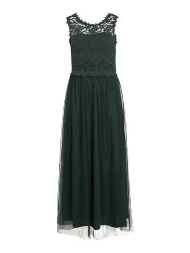 Vila Abendkleid VILynnea - Elegante Spitze in Dunkelgrün - Maxi-Kleid mit ärmellosem Design und feiner Spitze, perfekt für festliche Anlässe und besondere Abende.