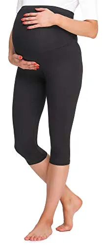 Be Mammy Damen 3/4 Umstandsleggings BE20-258(Schwarz, M)