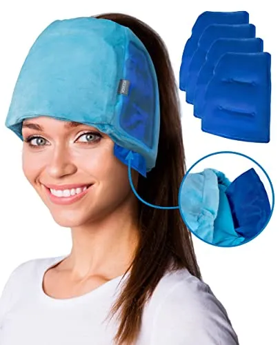 ICEHOF Kühlmütze EXTREM mit 4 Kühlakkus - Kühlende Gel-Mütze für Migräne und Chemotherapie - Kälte- & Wärmekompressen zur Behandlung von Schmerzen & Fieber. Ideal bei Migräne und Chemotherapie, fördert die Durchblutung und lindert Schmerzen mit abnehmbaren Kühlpads.