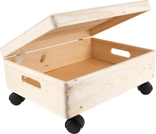 Creative Deco Holzkiste mit Deckel und Rollen - Natur - Praktische Kiste aus Holz mit Deckel und Rollen, ideal zur Aufbewahrung und für mehr Ordnung in jedem Raum.