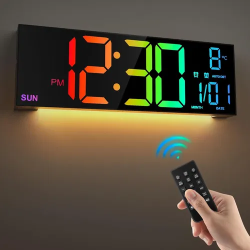 HAITANG 16'' Digitale Wanduhr mit Fernbedienung und RGB-Farben