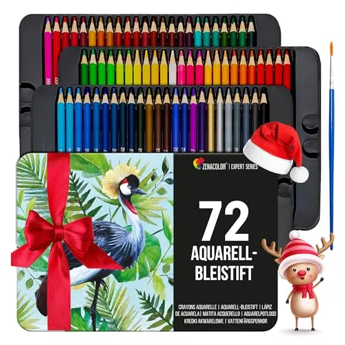 Zenacolor Aquarellstifte set 72 Stifte Aquarell Malstifte für Erwachsene und Kinder Wasservermalbar - Watercolor Pencils Metal Case