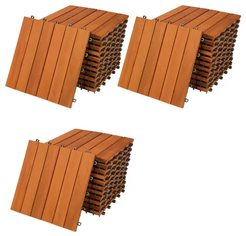 Casaria Holzfliesen 33x Akazie – Terrassenfliesen für Balkon und Garten - Fliesen aus hochwertigem Akazienholz mit praktischem Klicksystem, ideal für die kreative Gestaltung von Terrassen und Balkonen.