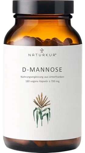 Naturkur® D-Mannose 180 vegane Kapseln á 700 mg (2100 mg pro Tagesportion) im Apothekerglas