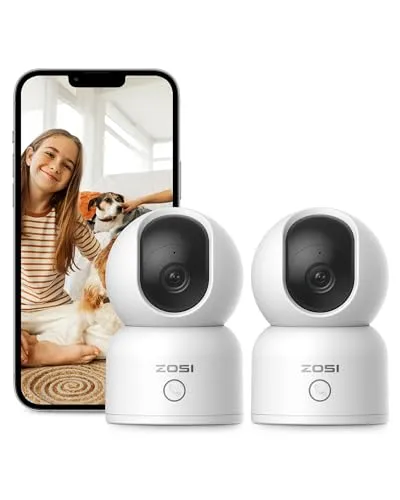 ZOSI 2K/3MP WLAN Überwachungskamera Innen, Babyphone mit Kamera, 2,4/5 GHz, 2-Wege-Audio, KI Personenerkennung & -Verfolgung, One-Touch Call, 2 Stück C518