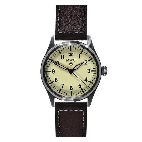 MWC Diver 40mm Mechanischer Quarz Hybrid Stahl Creme Braun Leder Unisex Uhr