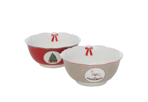 MamboCat Müslischale B. 2 tlg Set Delight Gebäckschälchen - 2013671, Steingut - Müslischalen Set für festliche Anlässe, ideal zum Servieren von Weihnachtsleckereien. Keramikschalen mit niedlichem Design und 500 ml Füllmenge, mikrowellen- und spülmaschinengeeignet.