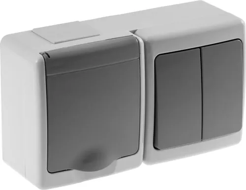 1-Fach Aufputzsteckdose mit Doppelschalter Grau IP44 16A/250V Schuko Aufputz Feuchtraum Steckdose Grau