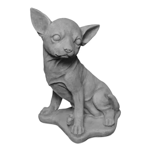 gartendekoparadies.de Niedlicher Chihuahua Hund, Steinfigur, H. 31 cm, 6 kg, Grau, frostsicher aus Steinguss für Außenbereich