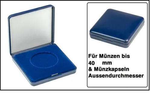 Lindner 2029-040 Blau Kunststoff Münzetui mit Veloureinlage Für Münzen bis 40 mm