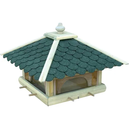 Dobar Futterhaus mit grünen Bitumenschindeln - Vogelkäfige & Zubehör – Erleben Sie die Faszination der Wildvogelbeobachtung mit einem Futterhaus, das vier Futterbehälter für verschiedene Futtersorten bietet.