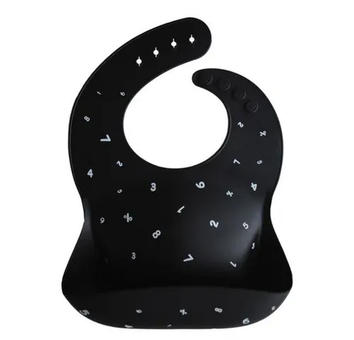 Mushie Lätzchen Black Numbers, Silikon Schwarz BPA-frei Babylätzchen Schlabberlatz Kleckerlatz