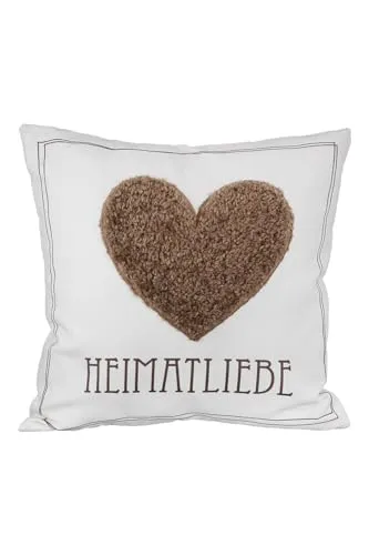 GILDE Kissen Heimatliebe Creme/braun/schwarz, mit Herz aus Wolle und Rückseite aus Samt 100% Polyester, waschbar bei 30 Grad, mit Reißverschluss H: 45 cm B: 45 cm 47273