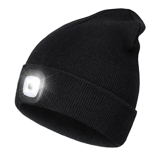 Wmcaps Mütze mit LED Licht - Strickmütze für Herren mit 4 wiederaufladbaren LEDs für freihändiges Licht. Ideal für Outdoor-Aktivitäten im Winter und als praktisches Geschenk.