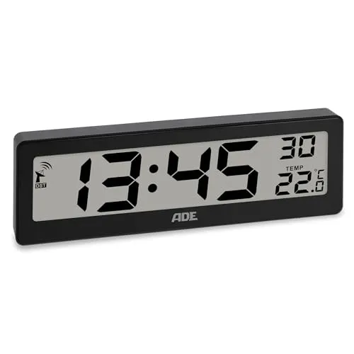 ADE Digitale Funkuhr Wohnzimmer mit Temperaturanzeige in schwarz von ADE