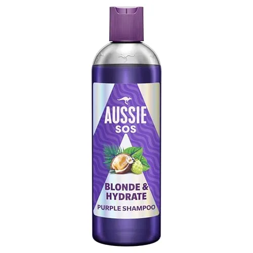 Aussie SOS Blonde und Hydrate Silbershampoo 500ml für Gebleichtes, Gesträhntes und Graues Haar, Neutralisiert Gelbliche Töne, Steigert Helligkeit, Weichheit und Glanz