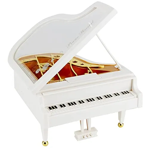 Mini Klavier, Aufziehbare Flügel Piano Spieluhr für Erwachsene, Weihnachten, Geburtstag & Valentinstag (Weiß)