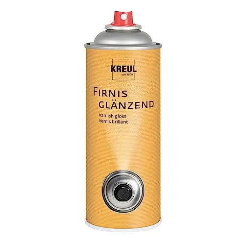 KREUL 823400 - Firnis glänzend, 400 ml Spraydose, sehr elastischer Schlussfirnis, erhöht die Haltbarkeit gegenüber äußeren Einflüssen, nicht gilbend, trocknet wasserfest, Gelb