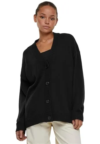 Urban Classics Damen Oversized Cardigan - Damen Strickjacke in Schwarz, 100% Baumwolle, oversize mit tiefem V-Ausschnitt und großen Knöpfen. Perfekt für einen lässigen Look und hohen Tragekomfort.